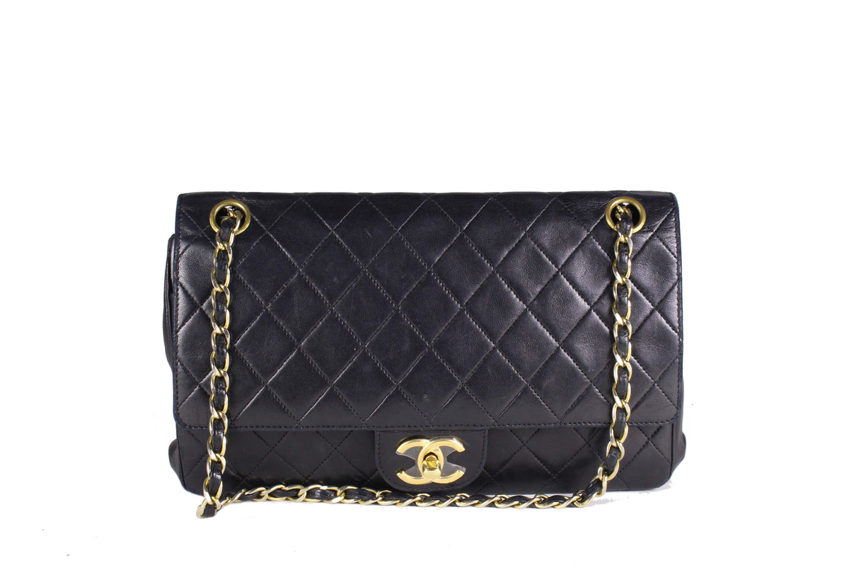 CHANEL classic double flap black leather bag – Vintage