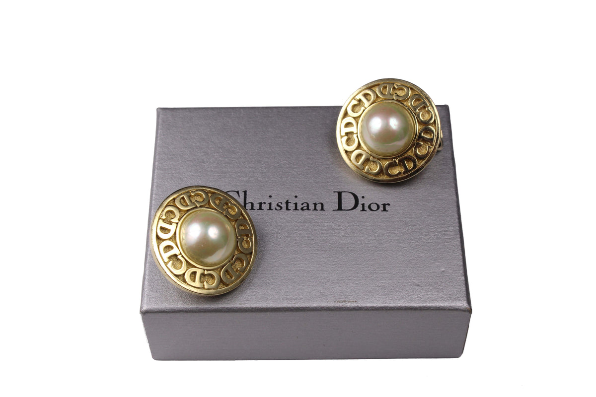 アクセサリー Christian Dior logo earrings Vintage Christian Dior Vintage 1990s Monogram Logo Black CD Crystals