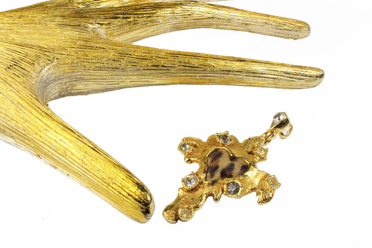 CHRISTIAN LACROIX cross heart leopard print pendant – Vintage Carwen