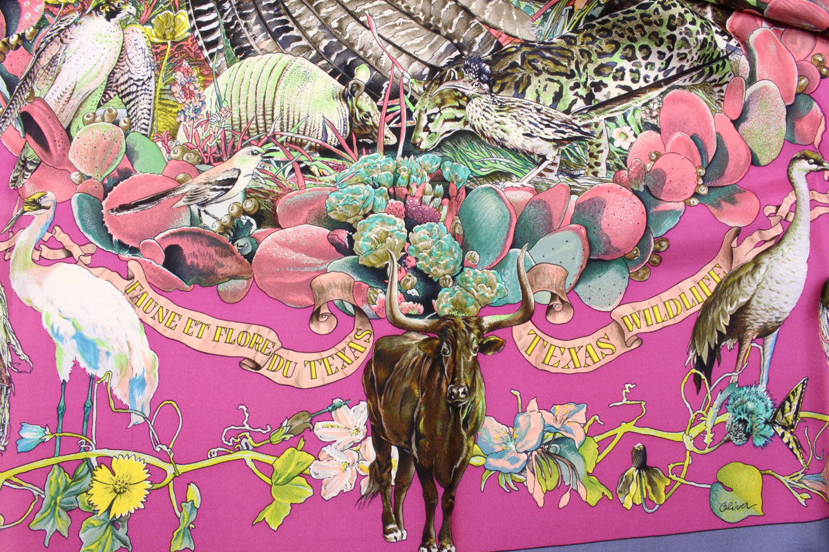 HERMÈS scarf “Faune et Flore du Texas” by Kermit Oliver – Vintage