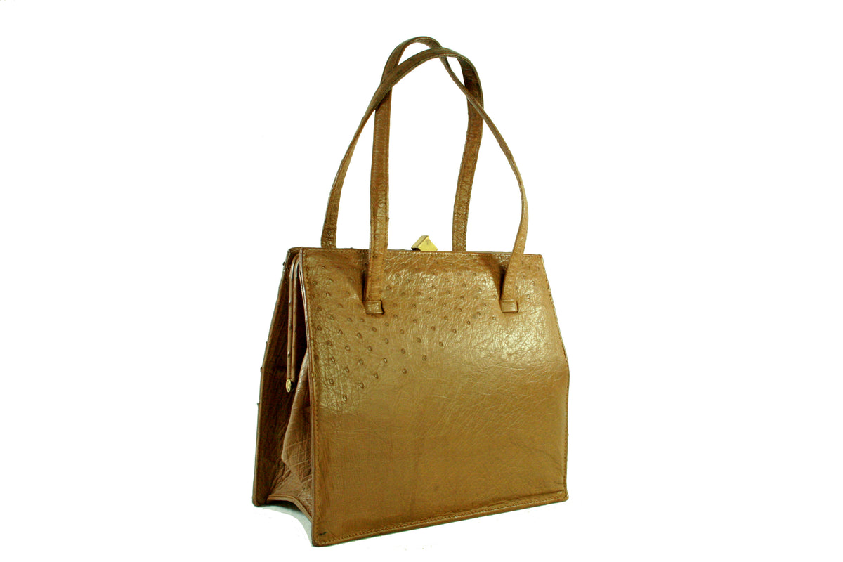 Cinnamon colored ostrich skin handbag Vintage Carwen