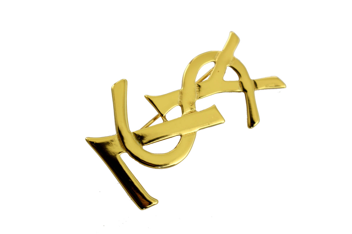 SOLD OUT】YSL Yves Saint Laurent Vintage Gold Tone Logo Brooch Pin