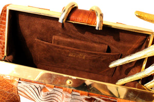 INDUSTRIA ARGENTINA cognac color gathered crocodile skin handbag