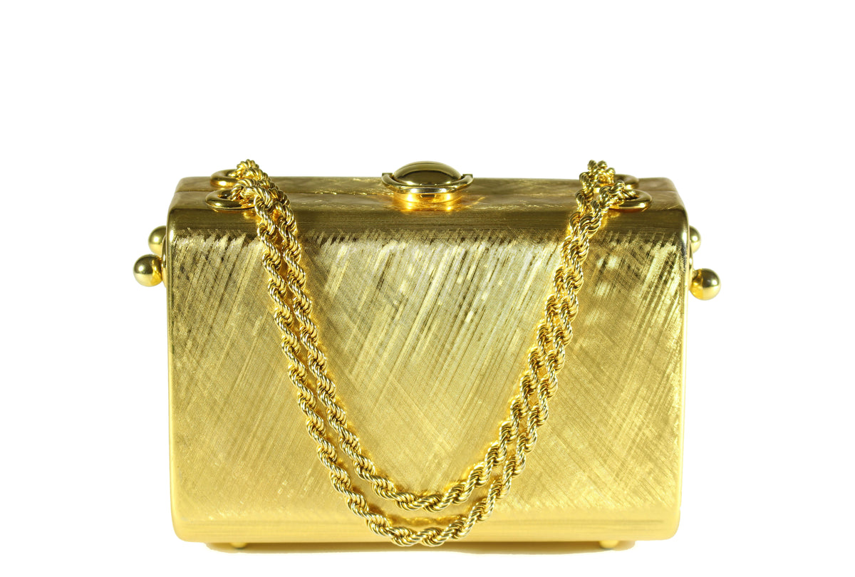 Rodo Italy ゴールドパーティーバッグ RODO clutch gold tone box bag with sliding chain – Vintage Carwen