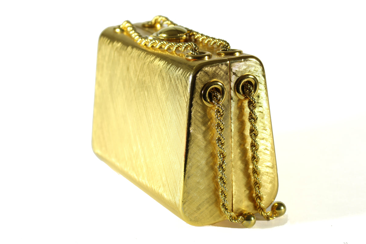 Rodo ゴールド クラッチバッグ RODO clutch gold tone box bag with sliding chain – Vintage Carwen
