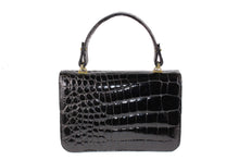 ARIES jet black crocodile skin handbag flap double clasp