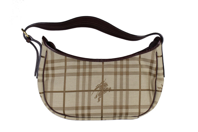 BURBERRY check canvas and leather baguette