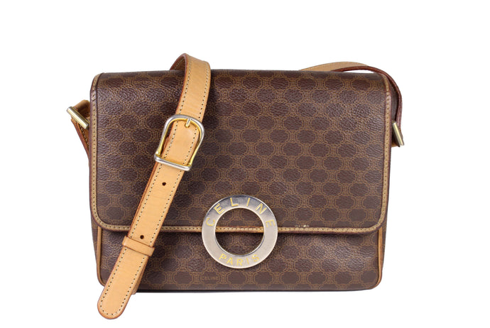CELINE brown macadam monogram canvas crossbody handbag
