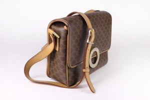 CELINE brown macadam monogram canvas crossbody handbag
