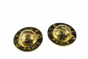 CELINE PARIS chunky logo globe stars feather earrings