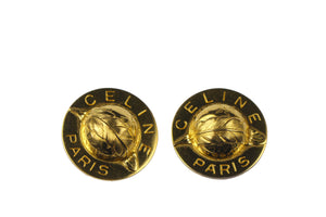 CELINE PARIS chunky logo globe stars feather earrings