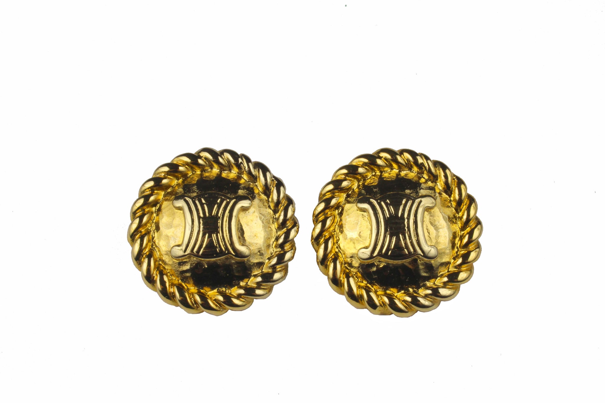 CELINE logo Triomphe gold plated earrings – Vintage Carwen