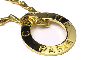 CELINE PARIS gold plated disc logo pendant necklace