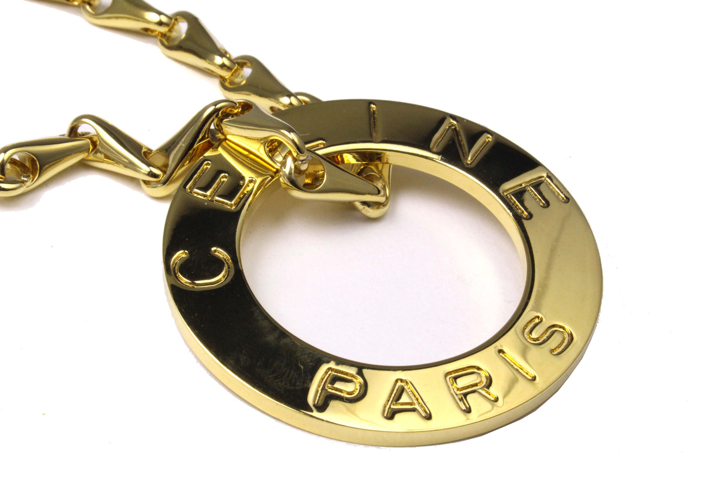 CELINE PARIS gold plated disc logo pendant necklace
