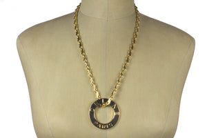 CELINE PARIS gold plated disc logo pendant necklace