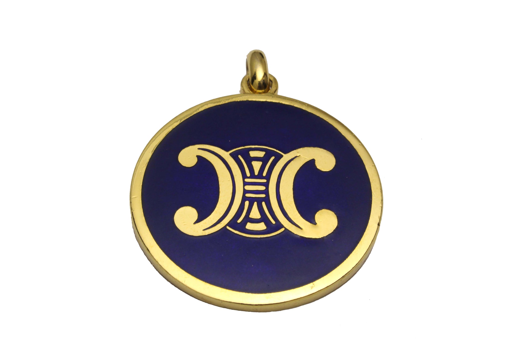 Vintage CELINE PARIS Triomphe Logo Red Enamel Medallion Pendant at