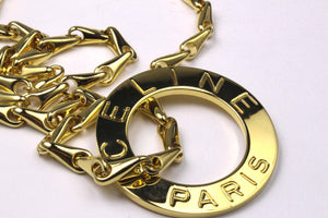 CELINE PARIS gold plated disc logo pendant necklace