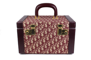 CHRISTIAN DIOR burgundy canvas oblique vanity travel case