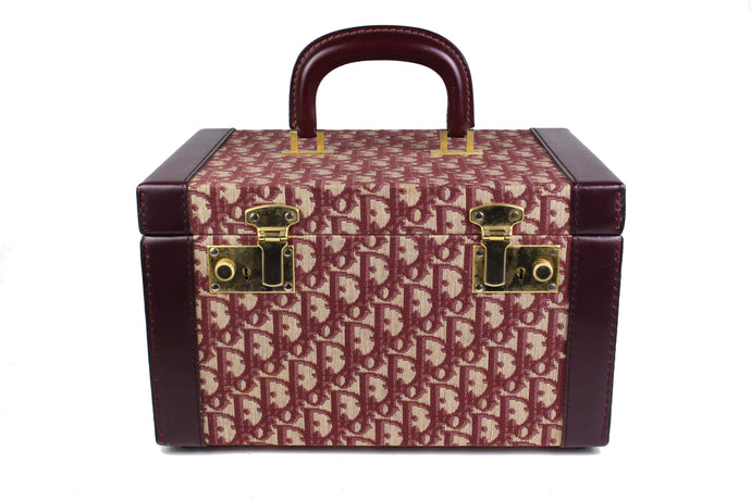 CHRISTIAN DIOR burgundy canvas oblique vanity travel case
