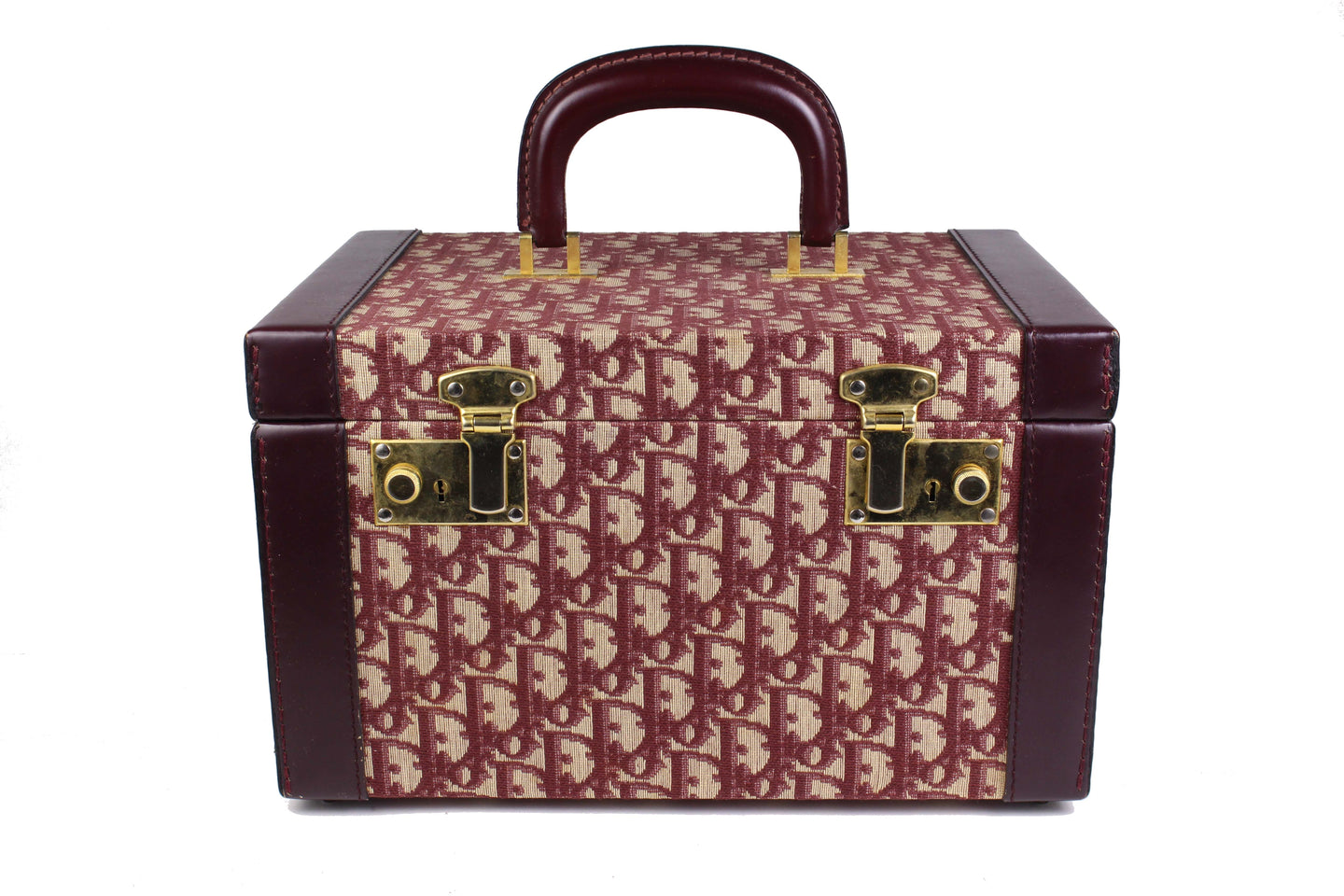 CHRISTIAN DIOR burgundy canvas oblique vanity travel case
