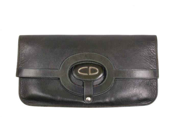 CHRISTIAN DIOR foldable envelope green leather clutch bag