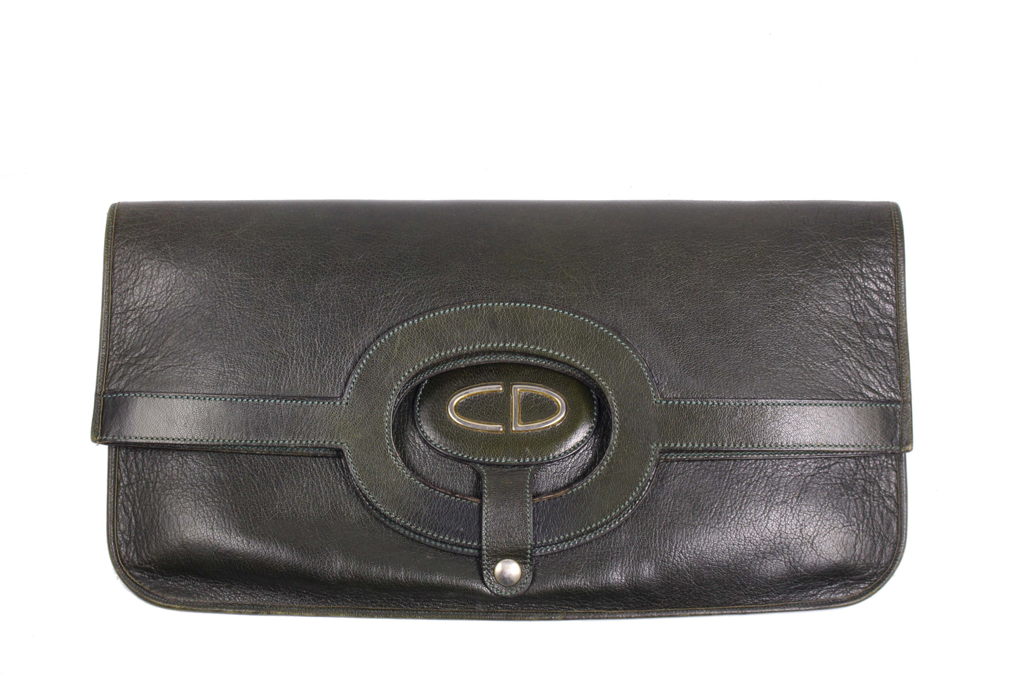 CHRISTIAN DIOR foldable envelope green leather clutch bag