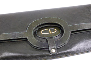 CHRISTIAN DIOR foldable envelope green leather clutch bag