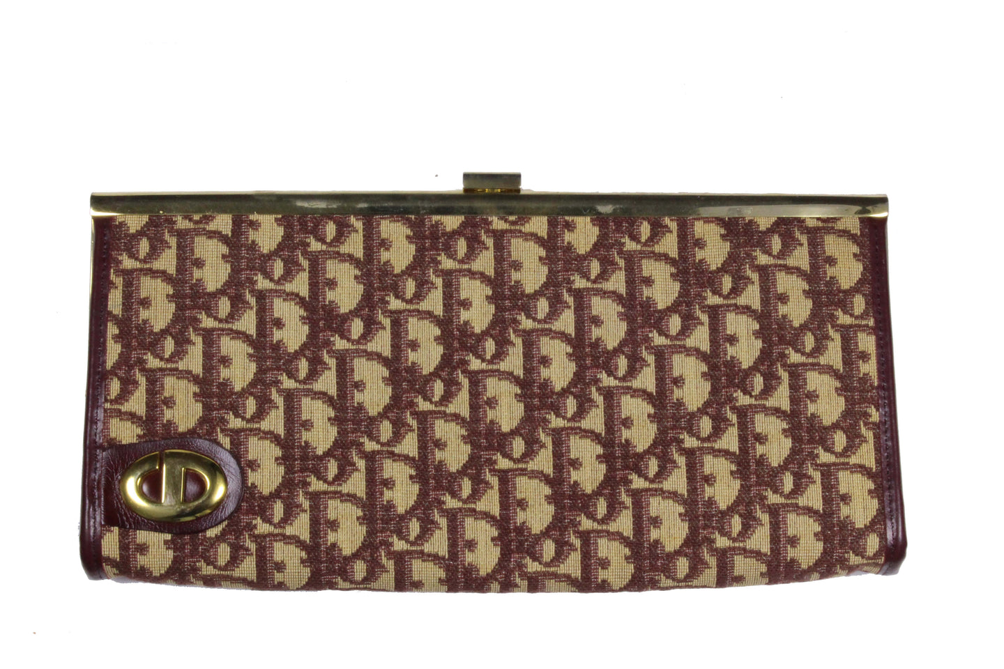 CHRISTIAN DIOR burgundy logo Dior oblique clutch