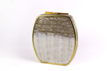 Cream & taupe "sauvage" crocodile skin metal-hard sided clutch