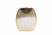 Cream & taupe "sauvage" crocodile skin metal-hard sided clutch