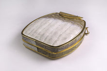 Cream & taupe "sauvage" crocodile skin metal-hard sided clutch