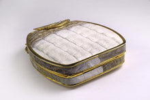 Cream & taupe "sauvage" crocodile skin metal-hard sided clutch