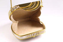 Cream & taupe "sauvage" crocodile skin metal-hard sided clutch