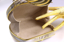 Cream & taupe "sauvage" crocodile skin metal-hard sided clutch