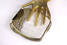 Cream & taupe "sauvage" crocodile skin metal-hard sided clutch