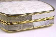 Cream & taupe "sauvage" crocodile skin metal-hard sided clutch