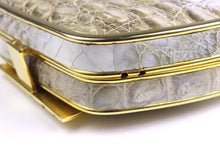 Cream & taupe "sauvage" crocodile skin metal-hard sided clutch