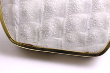 Cream & taupe "sauvage" crocodile skin metal-hard sided clutch