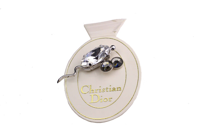 CHRISTIAN DIOR silver rhinestones mouse pin brooch