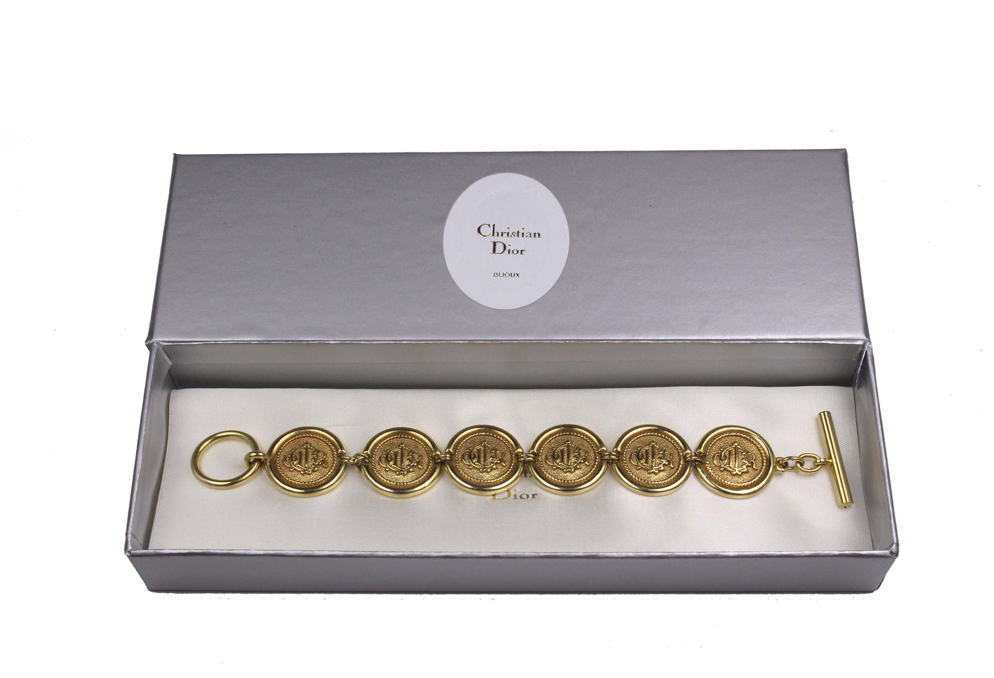 CHRISTIAN DIOR logo medallion link bracelet