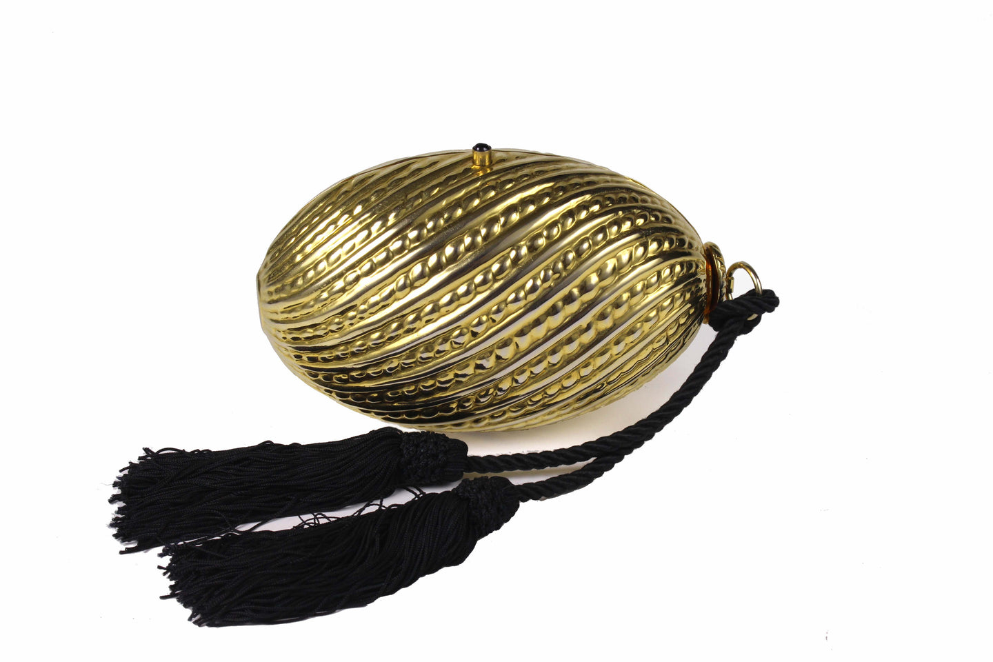 Golden egg clutch with wrist double tassel