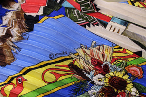 HERMÈS pleated "plissé" scarf “Kachinas” by Kermit Oliver