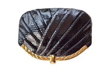JUDITH LEIBER black snake skin pleated handbag