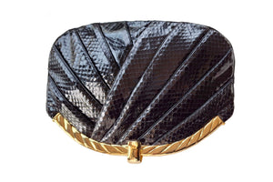 JUDITH LEIBER black snake skin pleated handbag