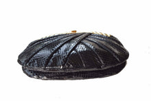 JUDITH LEIBER black snake skin pleated handbag