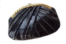 JUDITH LEIBER black snake skin pleated handbag