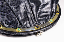 JUDITH LEIBER blue black snake skin handbag