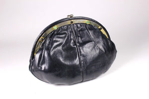 JUDITH LEIBER blue black snake skin handbag