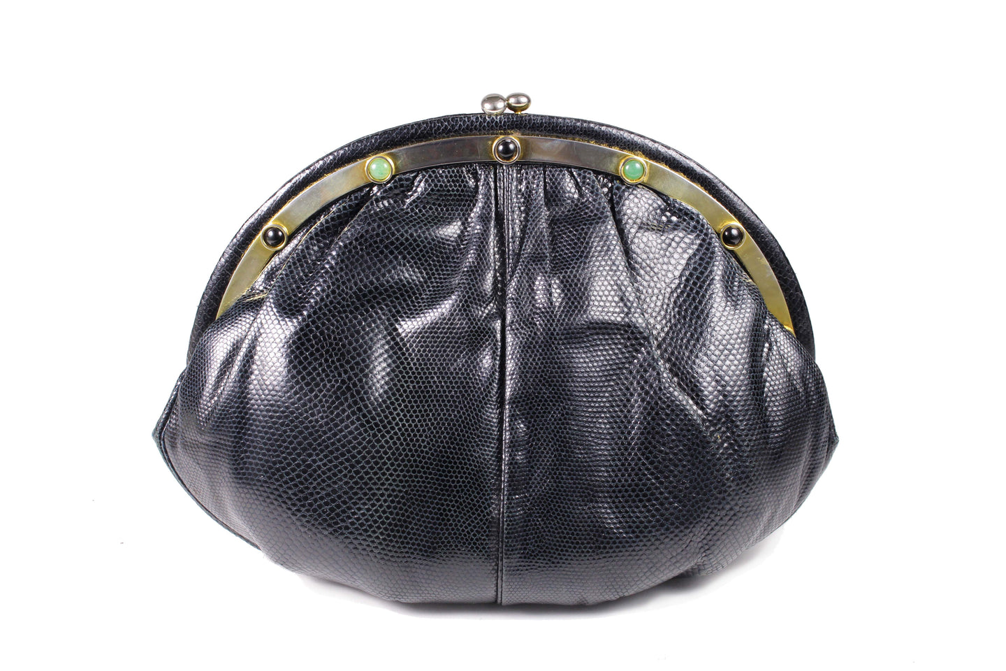 JUDITH LEIBER blue black snake skin handbag