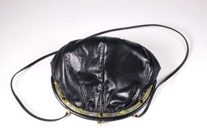 JUDITH LEIBER blue black snake skin handbag